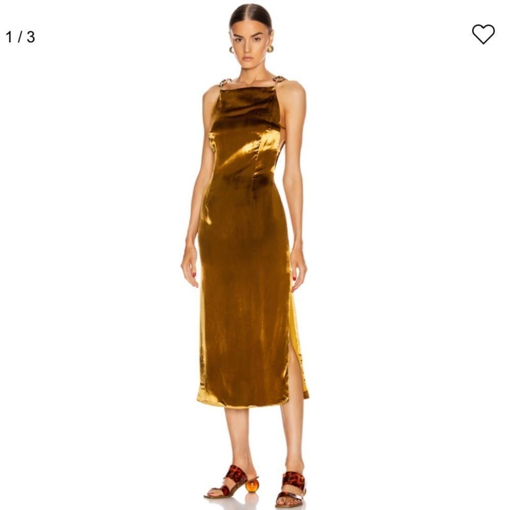 cult gaia Metallic Gold Satin Midi Dress NWT